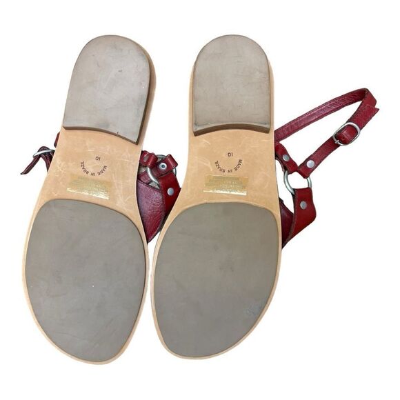 New Gap Red Leather T-Strap Sandals Size 10 Y2K Classic Bohemian Minimalist - Picture 6 of 7